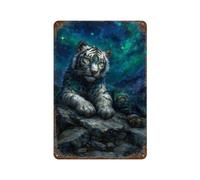 FAGERERO Tigre blanc céleste sur un affleurement rocheux Décoration murale Art Métal Poster Moderne Bar Décorations 30 x 20 cm