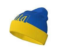 FAGIUCHI Bonnet tricoté avec emblème du drapeau de l'Ukraine pour adulte - Bonnet souple avec imprimé tête de mort - Noir, Noir , 7 1/8-7 1/4