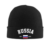 FAGIUCHI Russia Est.1991 Independence Day Bonnet tricoté hiver Bonnet Bonnet Adulte Chaud Casquettes Noir, Noir , 7 1/8-7 1/4