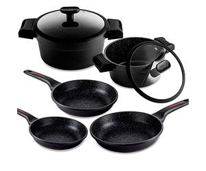 Fagor Alutherm Lot de 7 casseroles à induction 2 poêles 20-24 cm, 2 couvercles en verre, 3 poêles 18-20-24 cm, fonte d'aluminium, revêtement anti-adhésif sans PFOA, convient à tous les types de feux