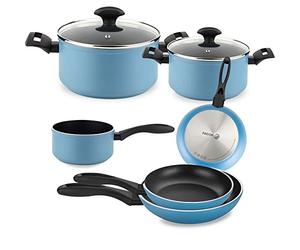 Fagor Maxima Lot de 8 casseroles à induction en aluminium forgé, anti-adhésif sans PFOA, bleu