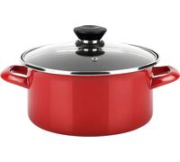 FAGOR Optimax casserole induction 20 cm acier émaillé, anti-adhérent PFOA libre, couvercle en verre rouge