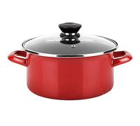 Fagor Optimax - Casserole Rouge, Acier Émaillé, Antiadhésif Bicouche, Sans PFOA, Toutes Cuisines, Induction, Couvercle en Verre Thermorésistant (20 CM)