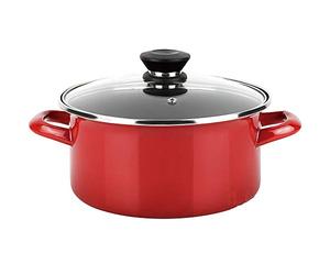 Fagor Optimax - Casserole Rouge, Acier Émaillé, Antiadhésif Bicouche, Sans PFOA, Toutes Cuisines, Induction, Couvercle en Verre Thermorésistant (20 CM)