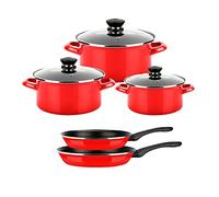 Fagor Optimax Lot de 8 casseroles à induction avec 3 casseroles de 18 à 20 à 24 cm, 3 couvercles en verre, 2 poêles de 20 à 24 cm, en acier émaillé, revêtement antiadhésif sans PFOA, convient pour