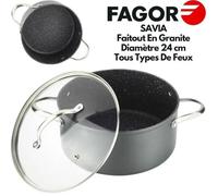 Fagor Savia 24 Faitout En Granite, Diamètre 24 Cm, Avec Couvercle En Verre, Marmite En Aluminium Forgé