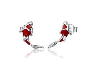 Faguo Spring Koi Red Studs 925 Sterling Silver Fish Ear Studs Valentine's Day Jewelry Gift for Girls