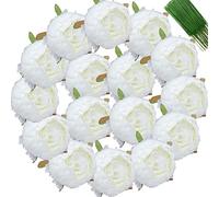 FagusHome 25 Pièces Artificielle Pivoine Fleurs Têtes 10CM Soie Fleurs Artificielles avec Tiges Fleurs Vintage pour Décor (Blanc)