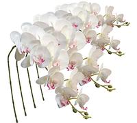 FagusHome 4 Pièces Fleur Artificiel Phalaenopsis Orchidée 105cm d'Orchidée Artificielle Feuilles artificielles de Phalaenopsis (Blanc+Rouge)