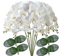 FagusHome 6 Pièces Fleur Artificiel Phalaenopsis Orchidée 80cm avec 4 Pièces Feuille d'Orchidée artificielles de Phalaenopsis pour Décoration (6 Pièces)