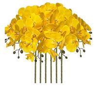 FagusHome 6 Pièces Fleur Artificiel Phalaenopsis Orchidée Artificielle Orchidée 80cm artificielles de Phalaenopsis pour Décoration (Jaune)