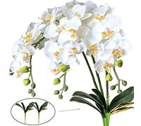 FagusHome Lot de 3 fleurs de phalaenopsis artificielles en soie de 78,7 cm avec 2 trames de feuilles d'orchidée artificielles en forme de papillon pour décoration de maison, de fête de mariage (blanc)