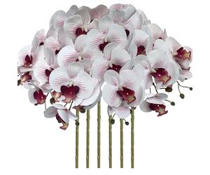FagusHome Lot de 6 fleurs artificielles Phalaenopsis blanches 80 cm Fleurs d'orchidées artificielles Plantes tribales pour la décoration de la maison (ligne blanche et violette)