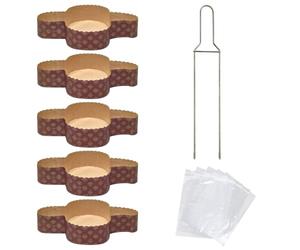 FAH - Kit moule à Colomba (5 pièces x 1 Kg) + épingle Colomba + Farine pour Colomba + sachets (5 pièces) Forme à Pâques en papier naturel de pure Cellulose en micro-onde, Résistant 220° C