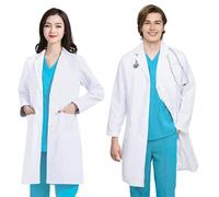 FAHAKO Blouse Blanche Chimie Lycee, Blouse Chimie Coton Femme Homme Blouse Laboratoire Manche Longue Médicale Blouse Physique Chimie Lycee avec 3 Poche Bouton pour Scientifique Infirmier Etudiant, XXL