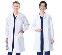 FAHAKO Blouse Blanche Homme Femme, Blouse Chimie Lycee Coton Blouse Laboratoire Blouse Medicale Manche Longue Blouse Blanche Chimie Lycee avec 3 Poche Bouton pour Etudiant Physique Scientifique, XXL