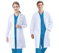 FAHAKO Blouse Chimie Lycee Blouse Blanche Coton Femme Homme Blouse Laboratoire Blouse Blanche Chimie Lycee Manche Longue Blouse Médicale avec 3 Poche Bouton pour Scientifique Infirmier Etudiant, L