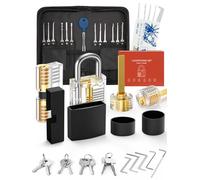 FAHEFANA 38-pièces Kit Crochetage Serrure, [2026 Difficulté Upgrade] Taille de La Carte de Crédit Lock Picking Kit avec 4 Serrures Transparentes, Guide D'ouverture de Serrure pour Débutants et Pro