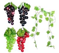Fahibin 6pcs Raisin Artificiel,4 Faux Raisin Raisins Artificiels+ 2 décorations en Vigne, décorations de Raisin artificiels,pour Cuisine Jardin Fête de Mariage Decor Accessoires