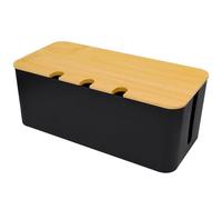Fahibin Grande Boîte de Rangement de Câbles Noire, Boîte de Gestion de Cordon avec Bois Couvercle, pour Protection de Câble et Prise Multiprise Electrique 32 * 13.6 * 12.7cm Noir