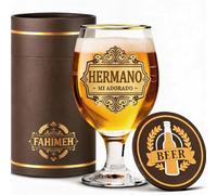 FAHIMEH Regalo Hermano Cumpleaños Aniversario Navidad Personalizadas Jarra Cerveza, de Hermanos Originales Ideas Hombres Regalos con Posavasos, 400ml