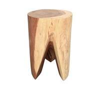 FaHome Tabouret en bois - Table d'appoint - Tabouret pour fleurs - Table de rangement - Pièce unique faite à la main - Sur pied rond en bois massif de Suar - 45 x 30 x 30 cm
