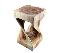 FaHome Tabouret en Bois Tourné Courbé de Saman Naturel - Table d'Appoint, Meuble à Fleurs Massif, Pièce Unique de Rangement