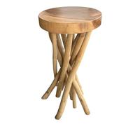 FaHome Tabouret rond en bois - Table d'appoint naturelle - Meuble de rangement - Tabouret à fleurs en bois massif