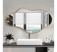Fahomiss Miroir Mural Asymétrique 50×90 cm en Or - Miroir Abstrait avec Cadre en Aluminium Incassable, Forme Ondulée, pour Salle de Bain, Chambre, Dressing, Entrée