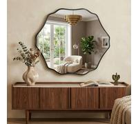 Fahomiss Miroir Mural Hexagonal Organique avec Cadre en Aluminium Brossé & Verre de Sécurité Trempé pour Salle de Bain, Entrée & Salon