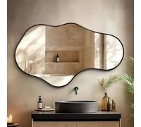 Fahomiss Miroir Mural Irrégulier 60×100 cm en Noir - Miroir Asymétrique avec Verre Sécurit 4 mm et Cadre en Aluminium, Décoratif pour Salle de Bain, Chambre, Dressing