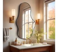 Fahomiss Miroir Mural Irrégulier 65×110 cm en Noir - Miroir Asymétrique avec Verre Sécurit 4 mm et Cadre en Aluminium, Décoratif pour Salle de Bain, Chambre, Dressing