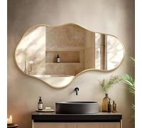 Fahomiss Miroir Mural Irrégulier 65×110 cm en Or - Miroir Asymétrique avec Verre Sécurit 4 mm et Cadre en Aluminium, Décoratif pour Salle de Bain, Chambre, Dressing
