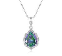 Fahonie Collier avec pierre de naissance pour femme - Pendentif en oxyde de zirconium taillé en poire de 8 x 10 mm, chaîne classique et halo en forme de larme, bijoux pour cadeaux d'anniversaire