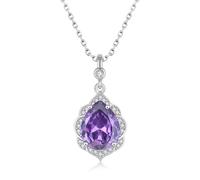 Fahonie Collier avec pierre de naissance pour femme - Pendentif en oxyde de zirconium taillé en poire de 8 x 10 mm, chaîne classique et halo en forme de larme, bijoux pour cadeaux d'anniversaire