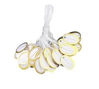 Fahoujs 500Pcs Recycled Gold Trapezium Retail Tags Premium Foil Hanging Cards Jewelry Store Display Supplies Recyclable Oval Product Labels