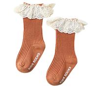 Fahoujs Chaussettes hautes pour bébé fille avec, Rouge brûlé, M