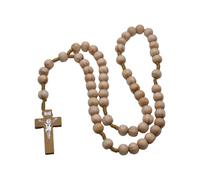 Fahoujs Collier De Chapelet Catholique Élégant Avec Perles En Bois Massif Et Croix En Bois Necque À La Prière Pour Baptêmes Cérémonies Gift Handmade Wood Cross Rosary Collier