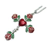 Fahoujs Collier gothique médiéval avec crucifix rose et pendentif coeur styles victoriens élégants accessoire de bijoux en alliage d ' argent pendentif de mode médiévale