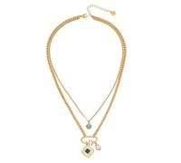 Fahoujs Collier unique en pierre de lune double couche avec pendentif carré émeraude élégant pour femmes tendance dames utilisation quotidienne