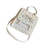 Fahoujs Délicat Ornement Dentelle Portefeuille Sac à Dos Compact Sac à Dos en Cuir PU Sac à Bandoulière Convient à Différentes Occasions Arcs en Dentelle Sacs à Dos, Blanc.