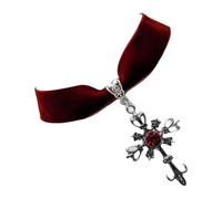 Fahoujs Élégant collier crucifix et pierres précieuses rouges Longueur réglable Velvet Accessoire pour les amateurs de mode gothique Collier gothique unique, taille unique, Comme décrit, Comme décrit