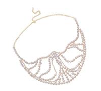 Fahoujs Élégant demi-masque perles autorité faciale Cosplay Chaîne de visage Imitation perles Unisexe Bijou fantaisie pour fête femme Masque de banquet