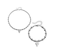Fahoujs Ensemble collier de perles et bracelet assorti - Accessoires faits à la main avec pendentif en forme de cœur - Accessoires élégants pour femme - Bracelet à breloques en forme de cœur