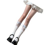Fahoujs Femmes Élégantes En Dentelle Épissant Sur Les Chaussettes De Mollet Avec Ruban Bowknot Student Japanese Stretch Longueur La Longueur Genou Élégant