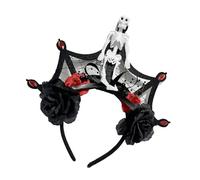 Fahoujs Halloween Bride Devil Bandeau en dentelle sang foncé pour fête de carnaval Costume de fête des morts fait à la main Chapeau de diable Bandeau crâne
