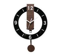 Fahoujs Horloge Murale Calme Moderne Gros Chiffres Arabes Grains en Bois Acrylique Suspendu avec Pendule pour Les Décors du Bureau À Domicile