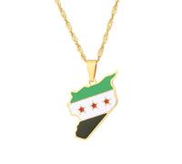 Fahoujs Longueur réglable Collier Syrie Carte Pendentif Collier Mode Artisanat Pour L'amour Voyage Symbole Culture Pendentif