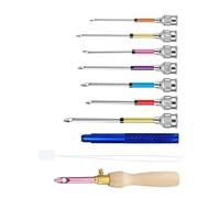 Fahoujs Lot de 10 aiguilles à broder pour débutants, avec poignée en bois réglable, avec 7 astuces et filetage en acier inoxydable