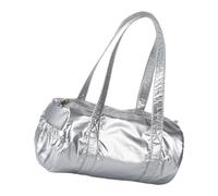Fahoujs Mode Tube Rond Sac à Main Décontracté Nylon Sac à Bandoulière Femmes Cylindre Couleur Fixe Aisselle Parcelle D'aisselles Pour Usage Quotidien Mode Coréenne Épaule, Argent (Silver)
